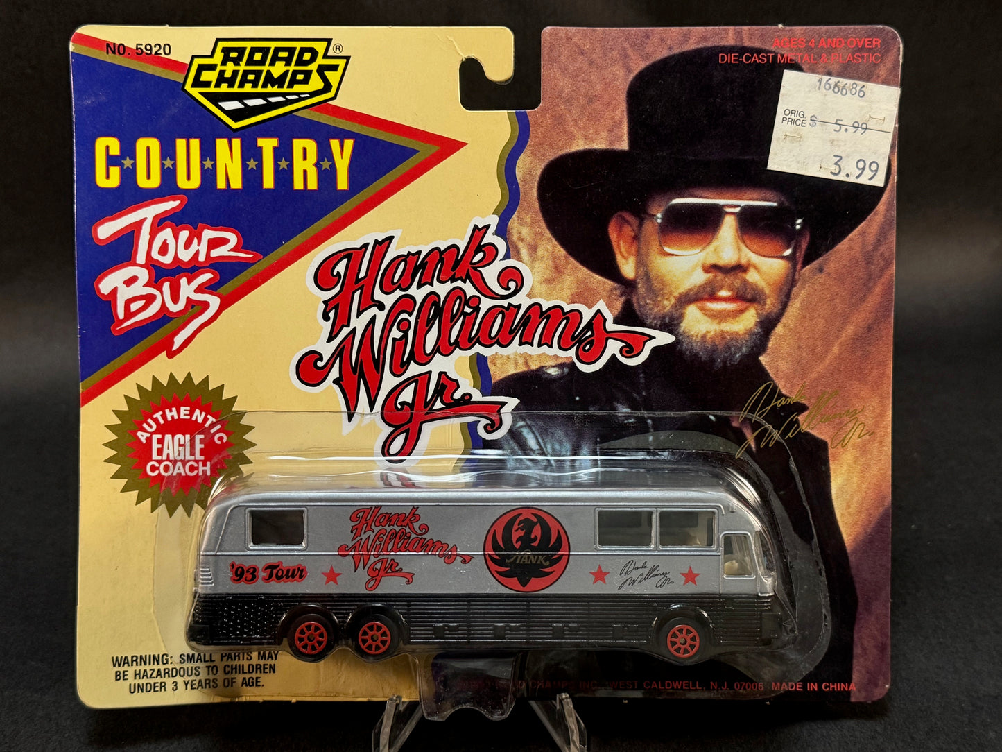 1993 Road Champs City Tour Bus Series Hank Williams Jr Eagle Coach, Silver and Black