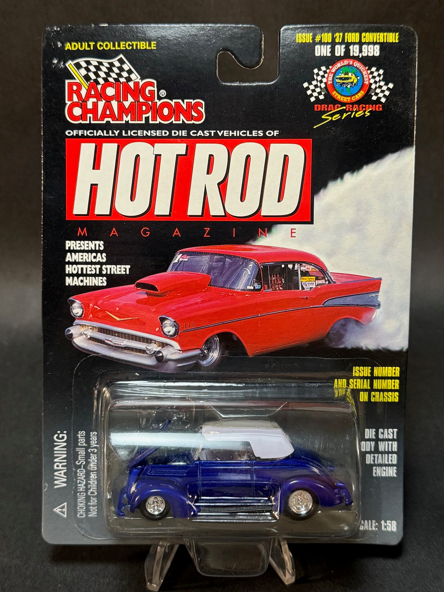 1998 Racing Champions Hot Rod Magazine Issue #100 '37 Ford Convertible, Blue