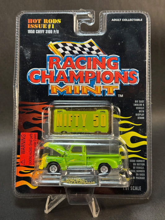1996 Racing Champions MINT Hot Rods Issue #1 1950 Chevy 3100 P/U, Green and Yellow