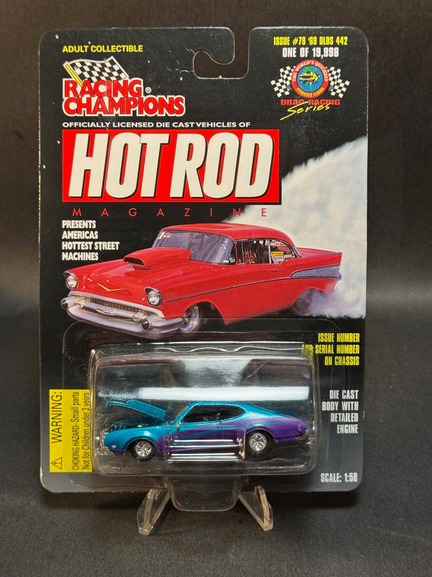 1998 Racing Champions Hot Rod Magazine Issue #79 '69 Olds 442, Blue and Purple