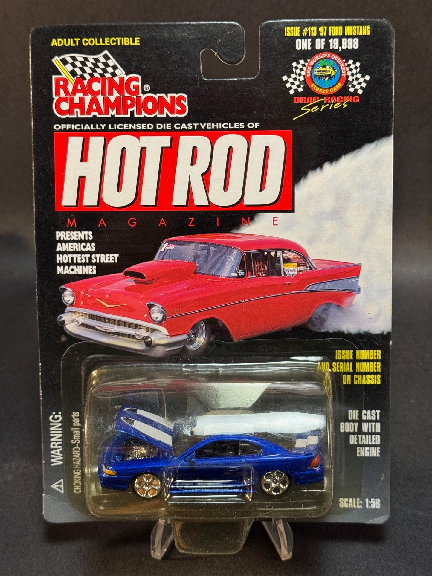 1998 Racing Champions Hot Rod Magazine Issue #113 '97 Ford Mustang, Blue