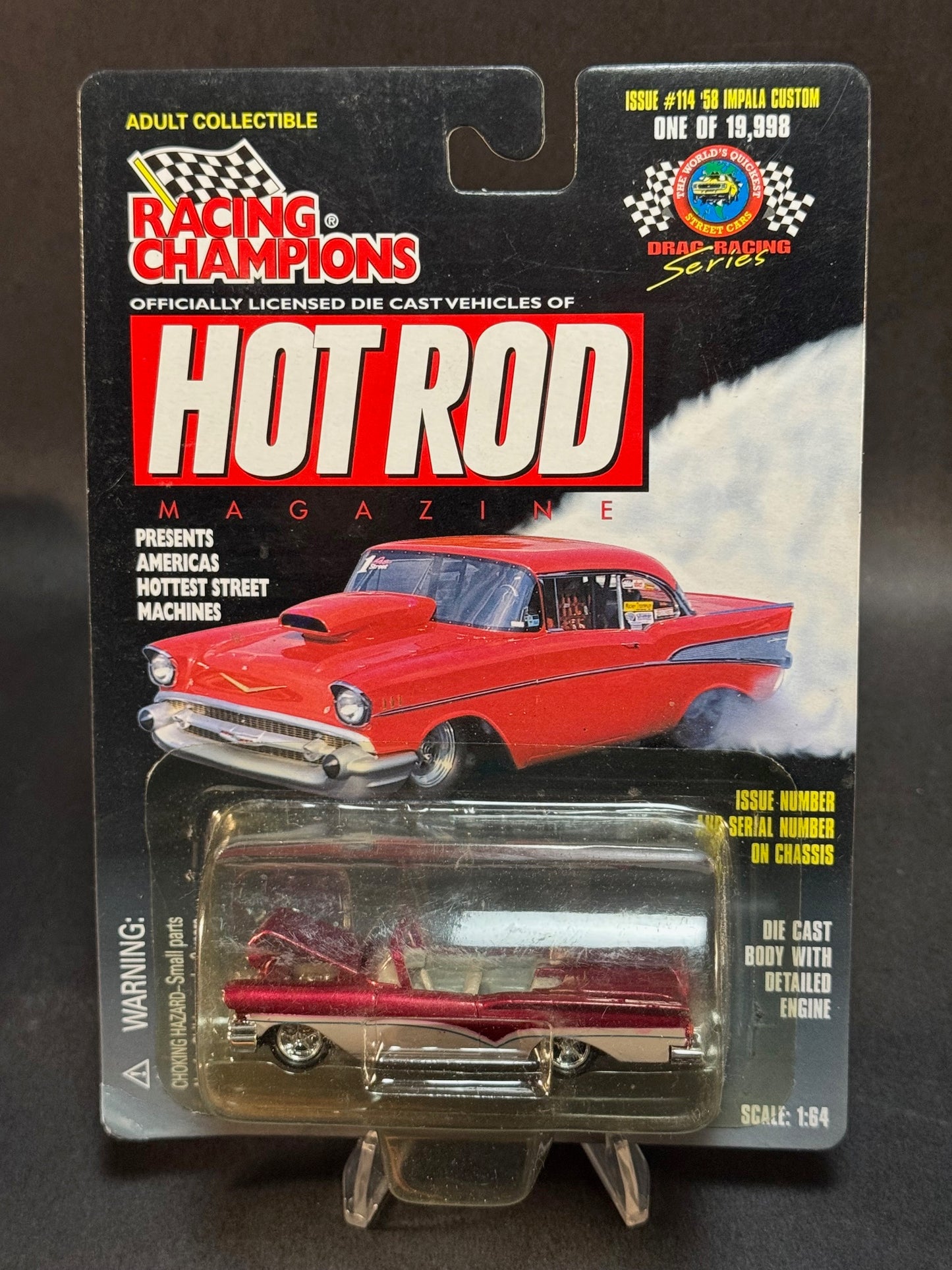 1998 Racing Champions Hot Rod Magazine Issue #114 '58 Impala Custom, Red and White