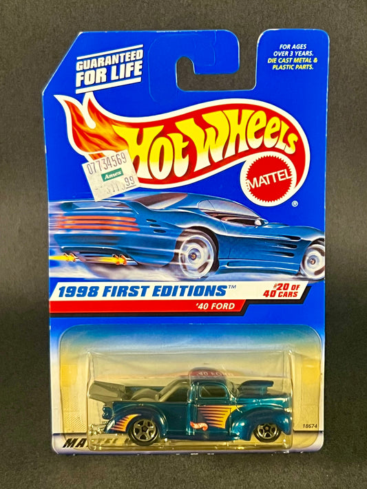 Hot Wheels #654 1998 First Editions '40 Ford, Blue *Yellow Blister