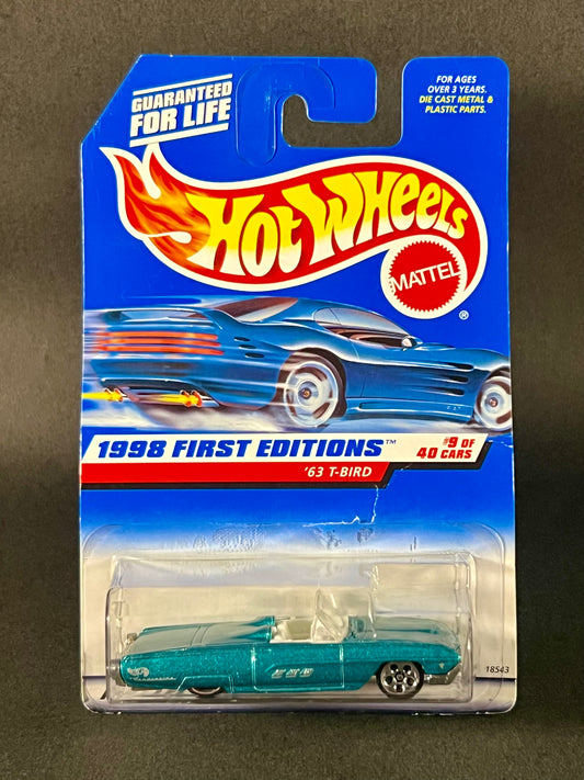 Hot Wheels #644 1998 First Editions '63 T-Bird, Teal *Torn Card