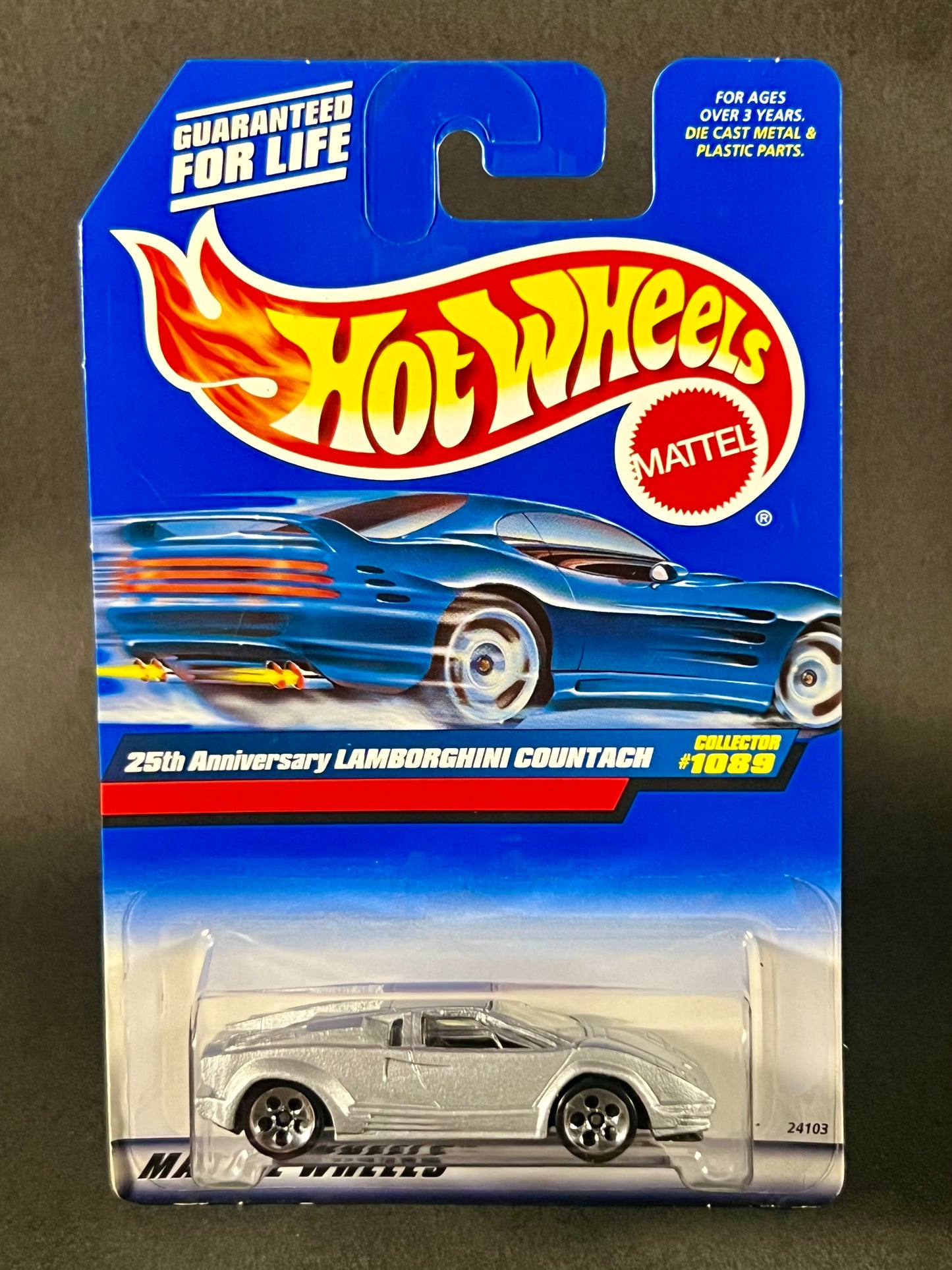 Hot Wheels 1998 #1089 25th Anniversary Lamborghini Countach, Silver