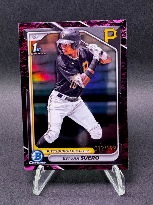 2024 Bowman Chrome 1st Edition Fuchsia Lunar Glow /199 Estuar Suero Pittsburgh Pirates