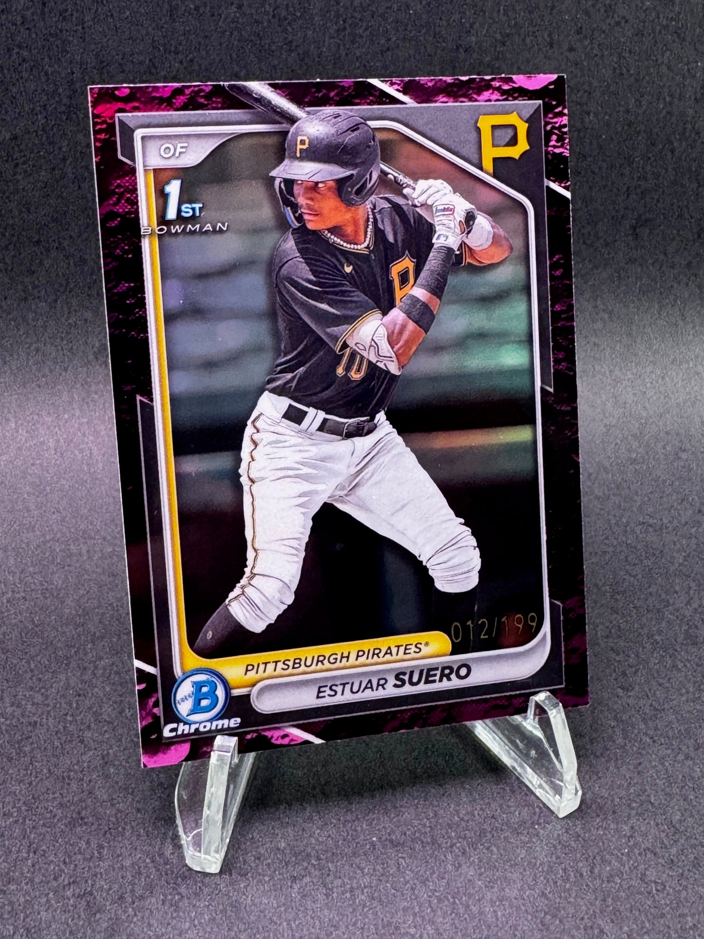 2024 Bowman Chrome 1st Edition Fuchsia Lunar Glow /199 Estuar Suero Pittsburgh Pirates