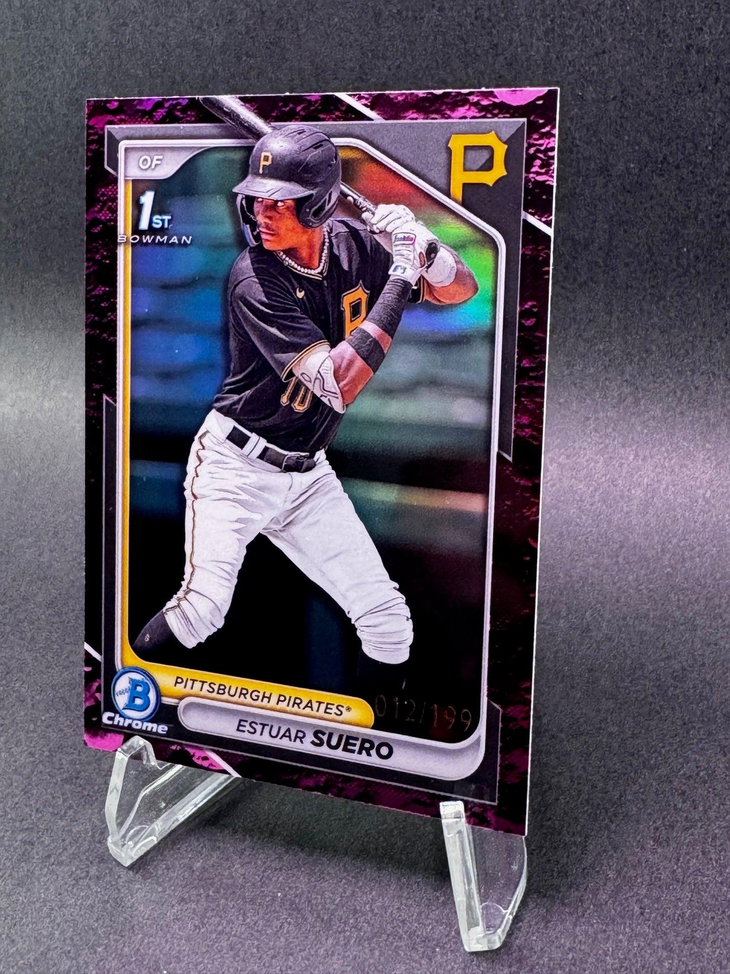 2024 Bowman Chrome 1st Edition Fuchsia Lunar Glow /199 Estuar Suero Pittsburgh Pirates