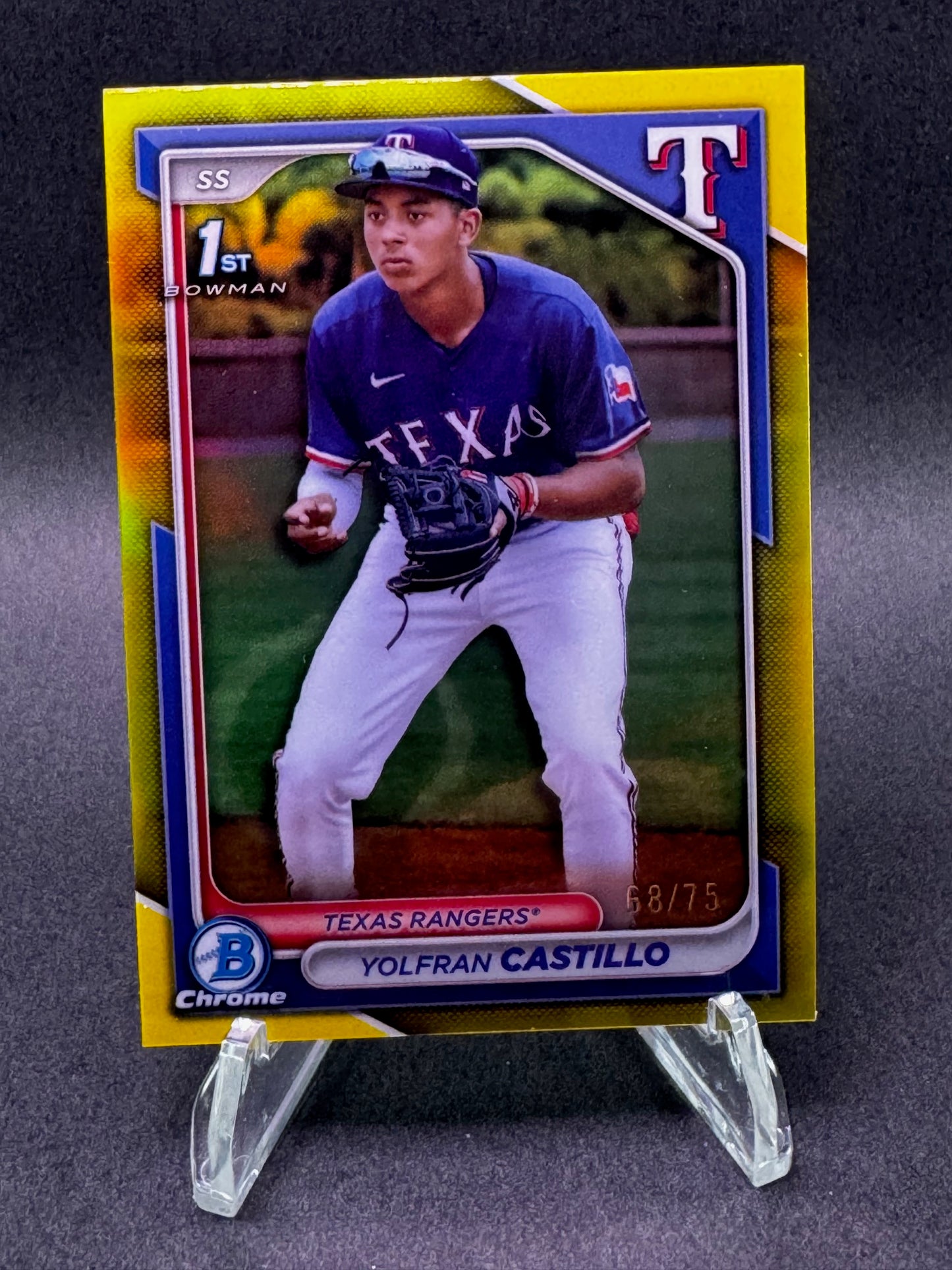 2024 Bowman Chrome 1st Edition Yellow /75 Yolfran Castillo Texas Rangers
