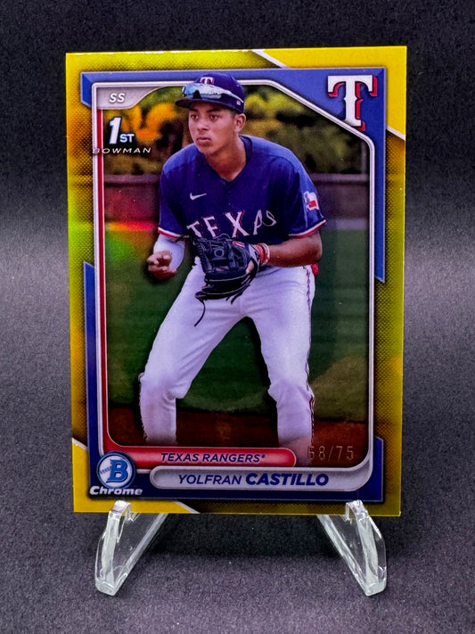 2024 Bowman Chrome 1st Edition Yellow /75 Yolfran Castillo Texas Rangers