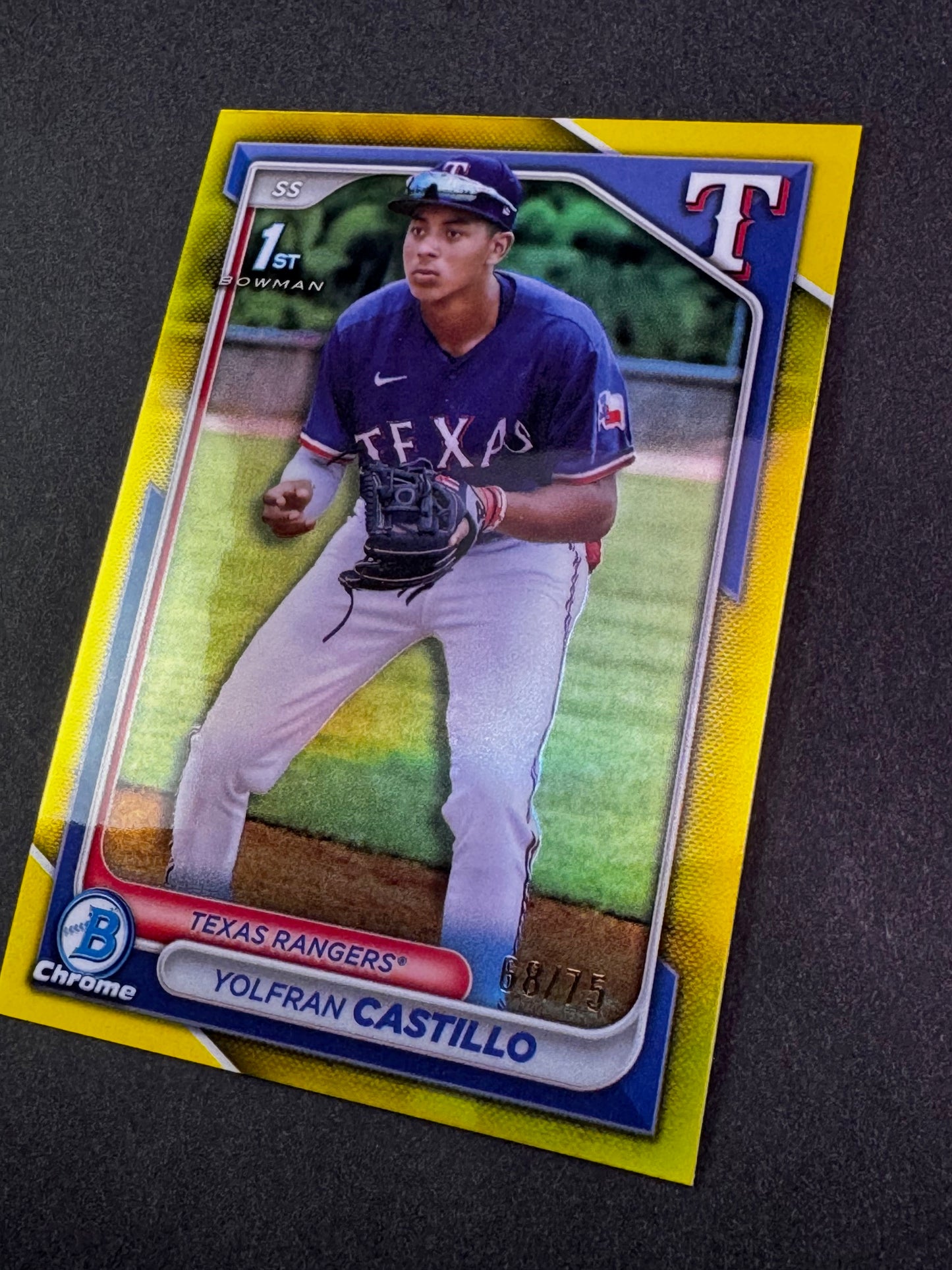 2024 Bowman Chrome 1st Edition Yellow /75 Yolfran Castillo Texas Rangers