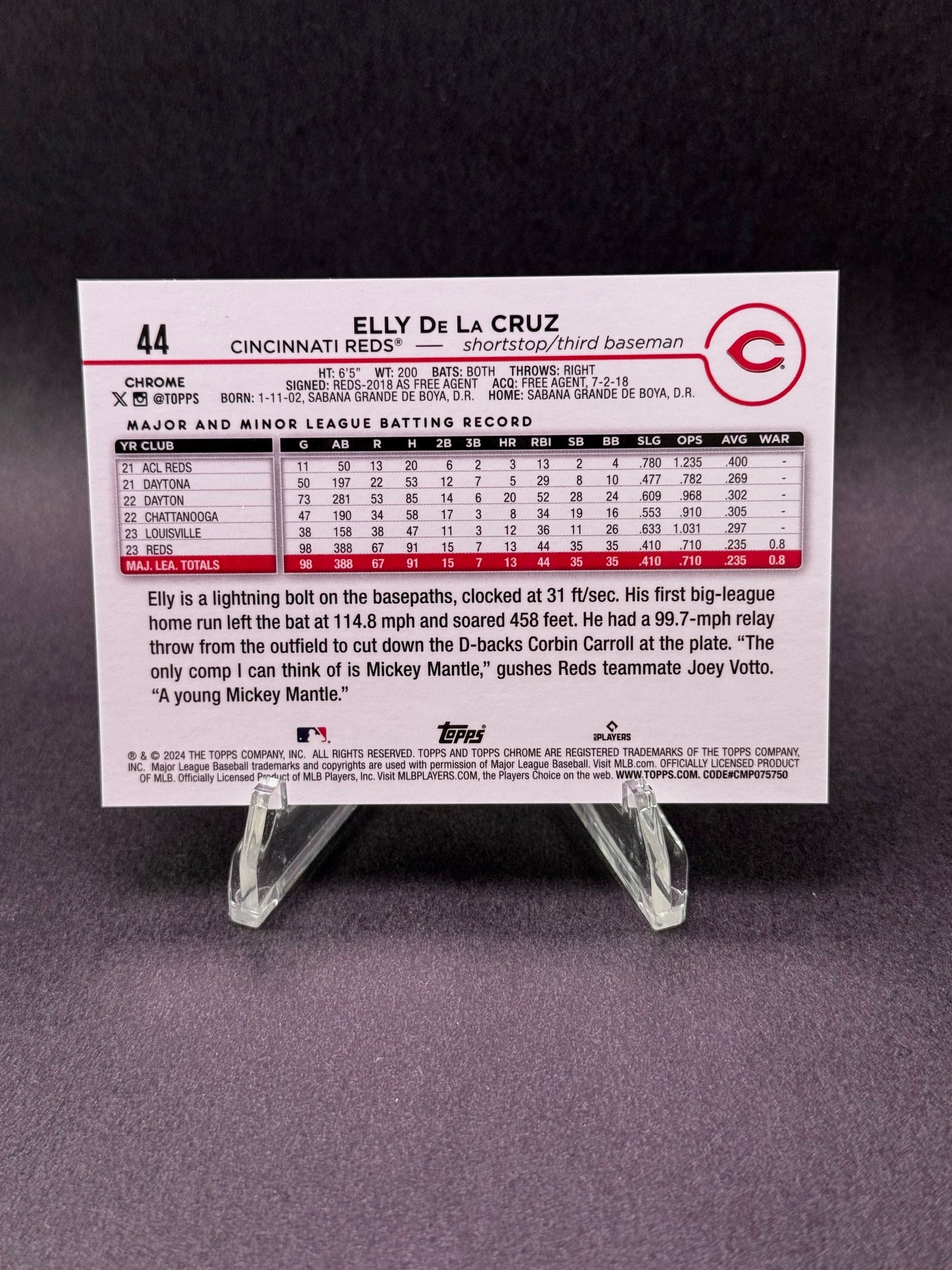 2024 Topps Chrome Rookie RC Image Variation SP Elly De La Cruz Cincinnati Reds