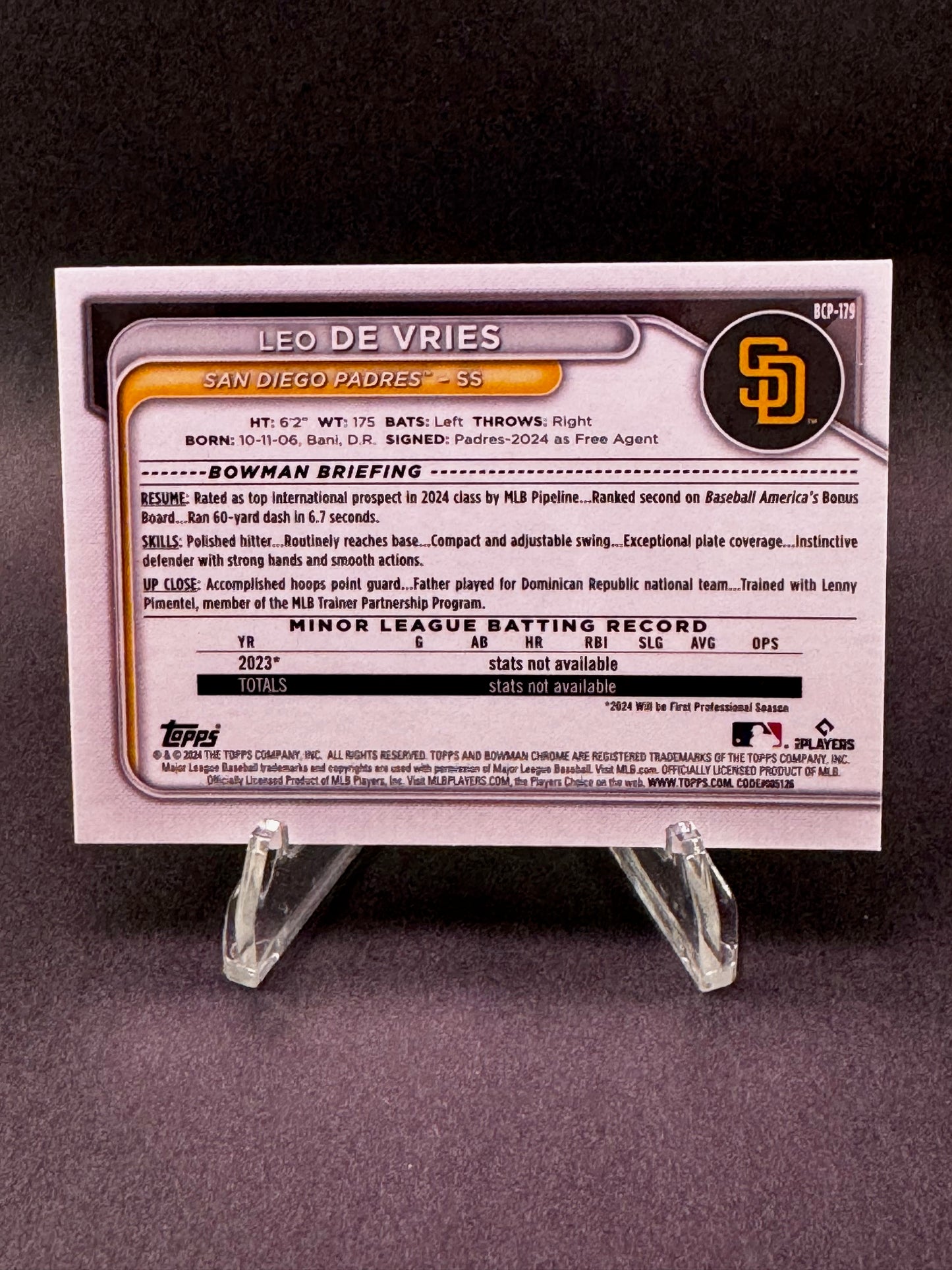 2024 Bowman Chrome 1st Leo De Vries Etched In Glass San Diego Padres