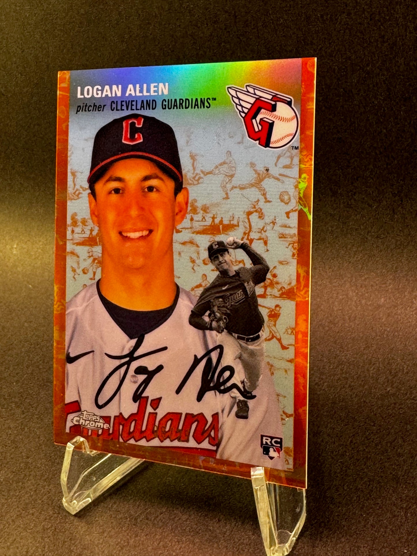 2023 Topps Chrome Platinum Orange Toile /25 Logan Allen Cleveland Guardians Rookie RC