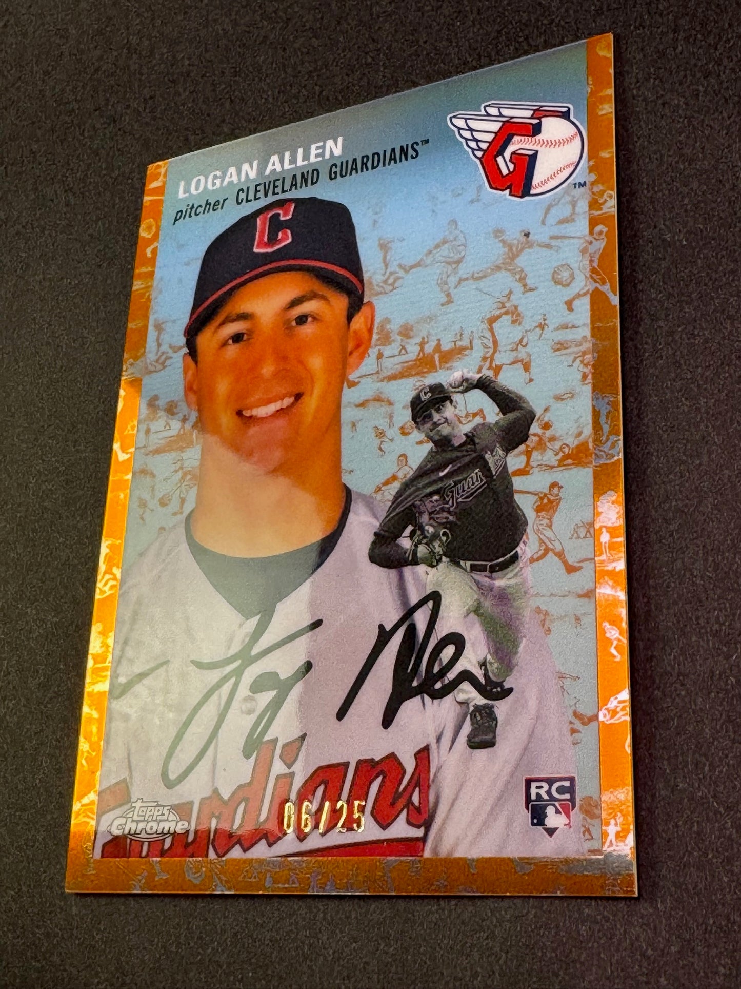 2023 Topps Chrome Platinum Orange Toile /25 Logan Allen Cleveland Guardians Rookie RC