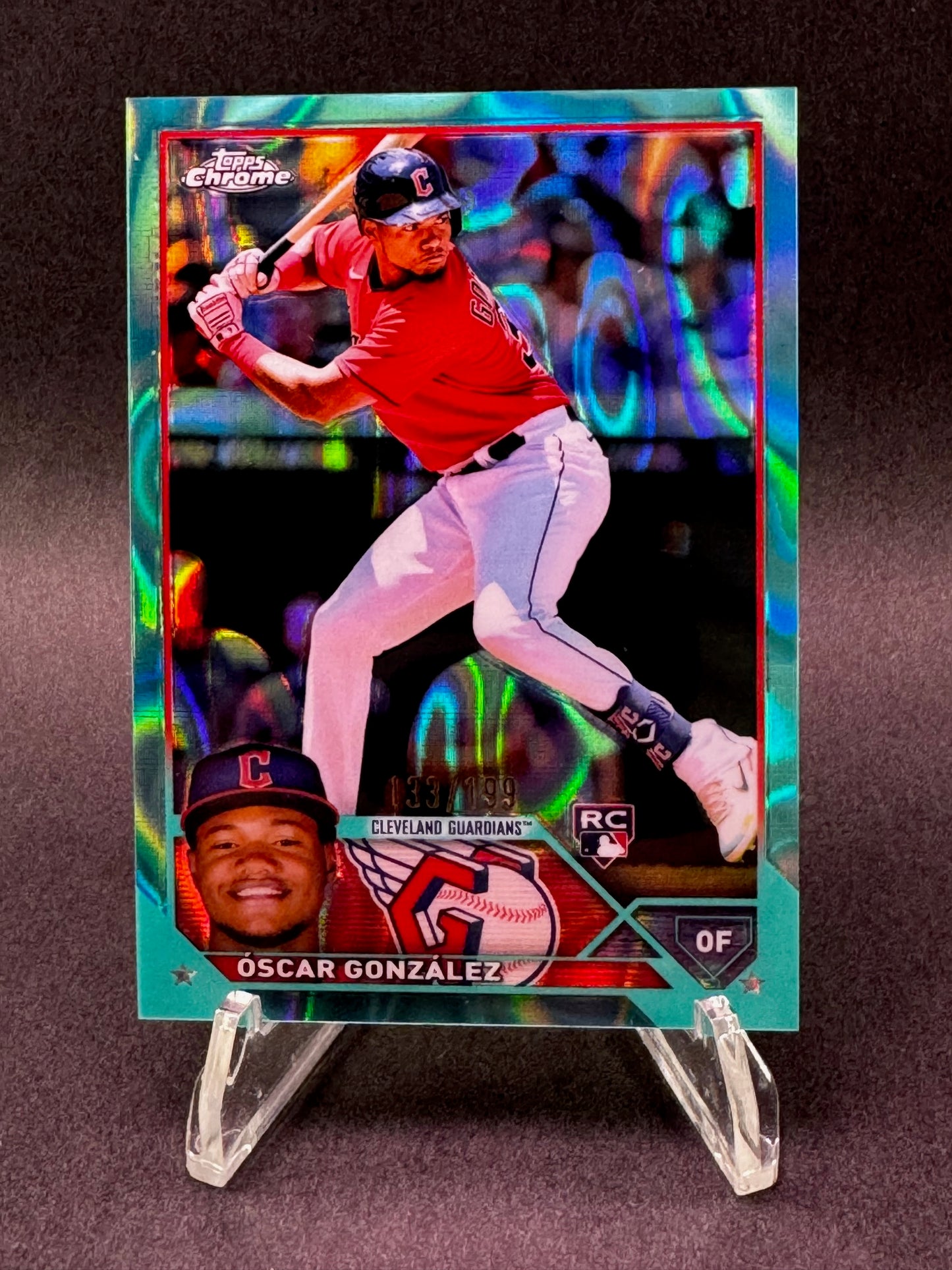 2023 Topps Chrome Aqua Lava /199 Oscar Gonzalez Cleveland Guardians Rookie RC