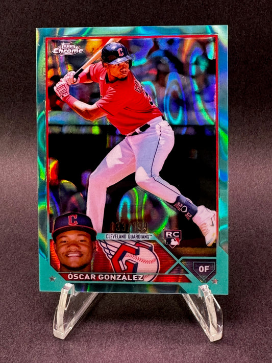 2023 Topps Chrome Aqua Lava /199 Oscar Gonzalez Cleveland Guardians Rookie RC