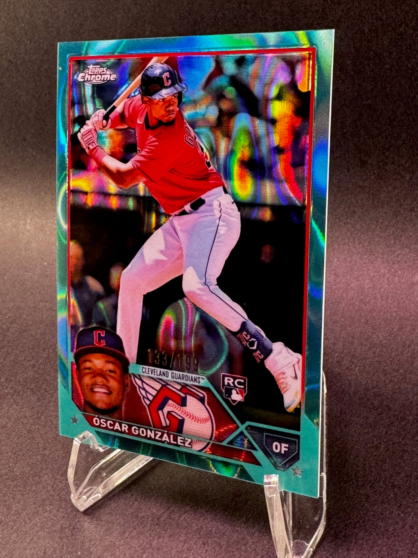 2023 Topps Chrome Aqua Lava /199 Oscar Gonzalez Cleveland Guardians Rookie RC
