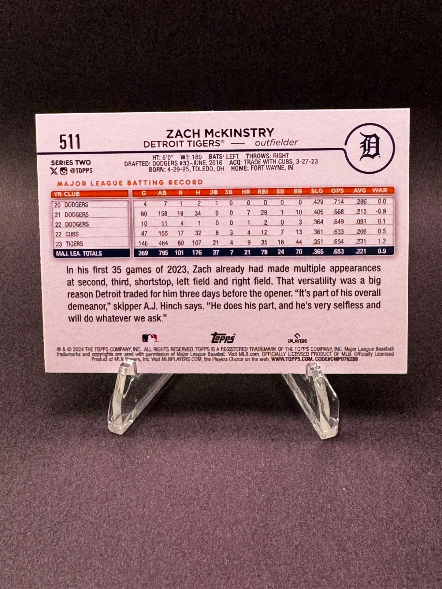 2024 Topps Series Two #511 Team Color Logo Border Zach McKinstry Detroit Tigers