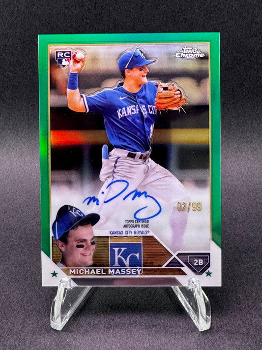 2023 Topps Chrome #RA-MM Green /99 Michael Massey Autograph Rookie RC Kansas City Royals