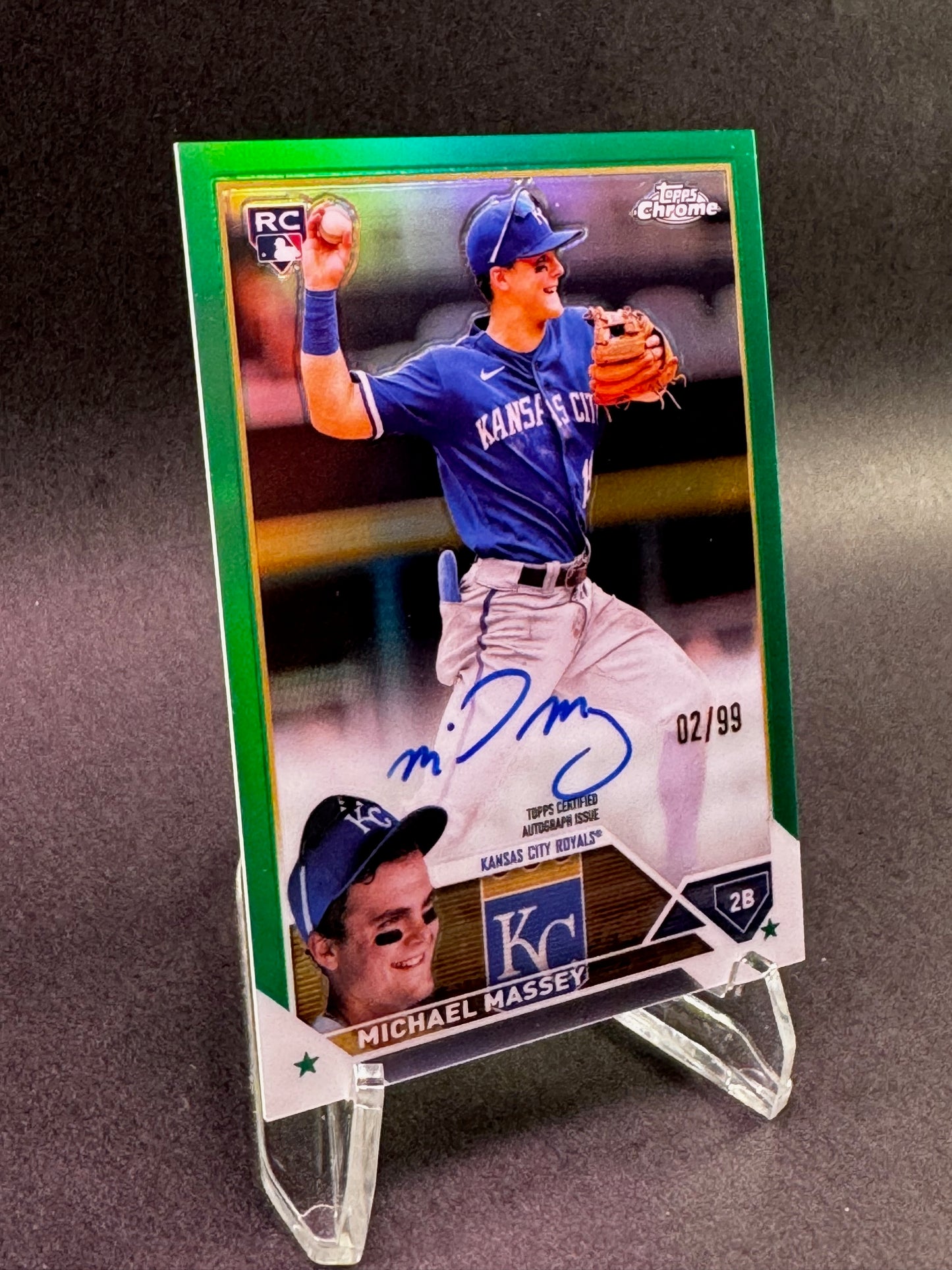 2023 Topps Chrome #RA-MM Green /99 Michael Massey Autograph Rookie RC Kansas City Royals