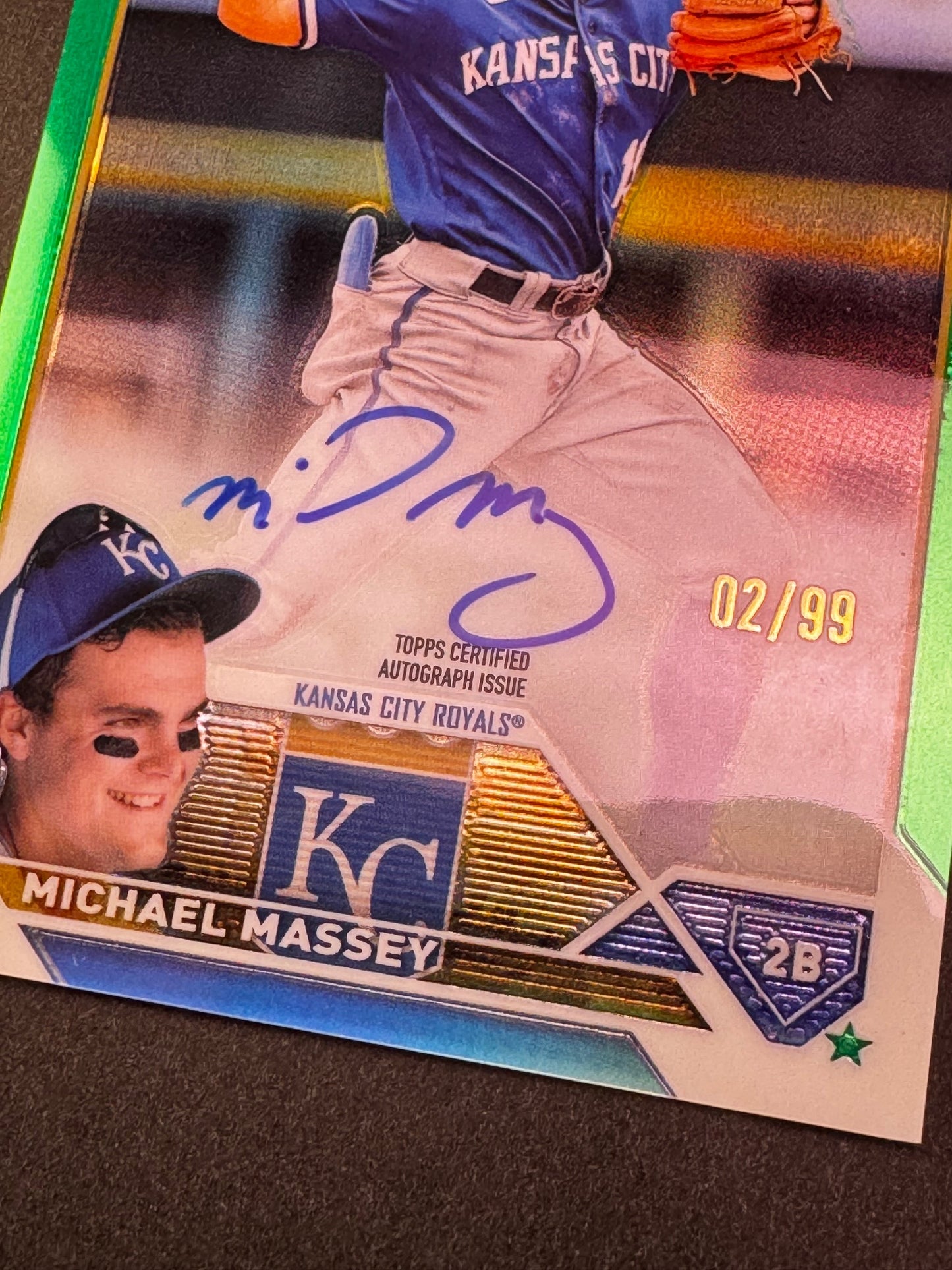 2023 Topps Chrome #RA-MM Green /99 Michael Massey Autograph Rookie RC Kansas City Royals