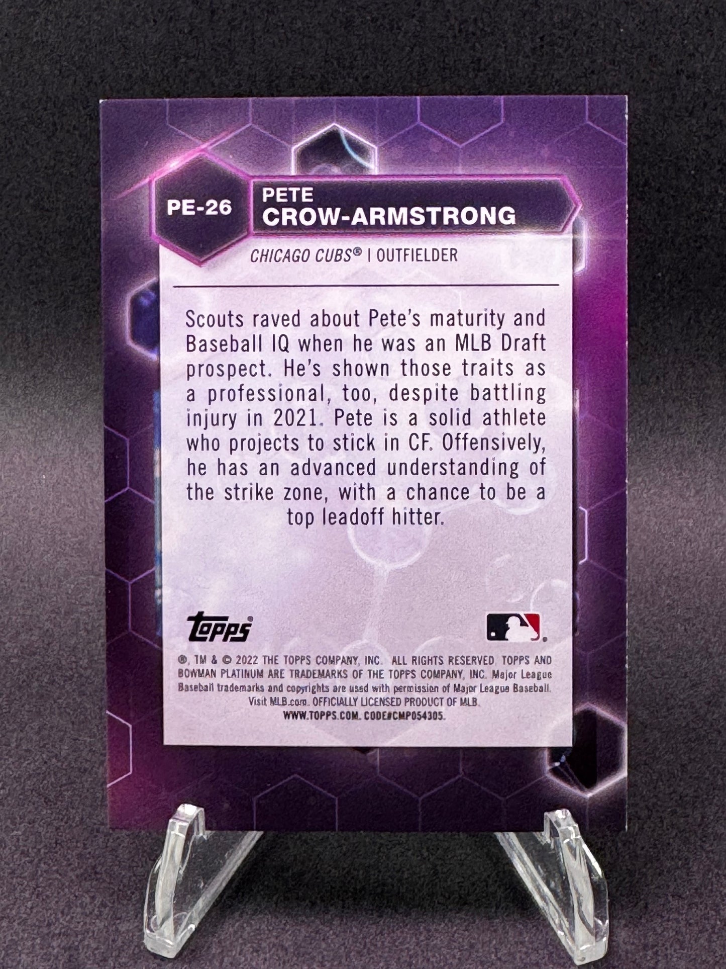 2022 Bowman Platinum PE-26 Precious Elements Purple /250 Pete Crow-Armstrong Chicago Cubs