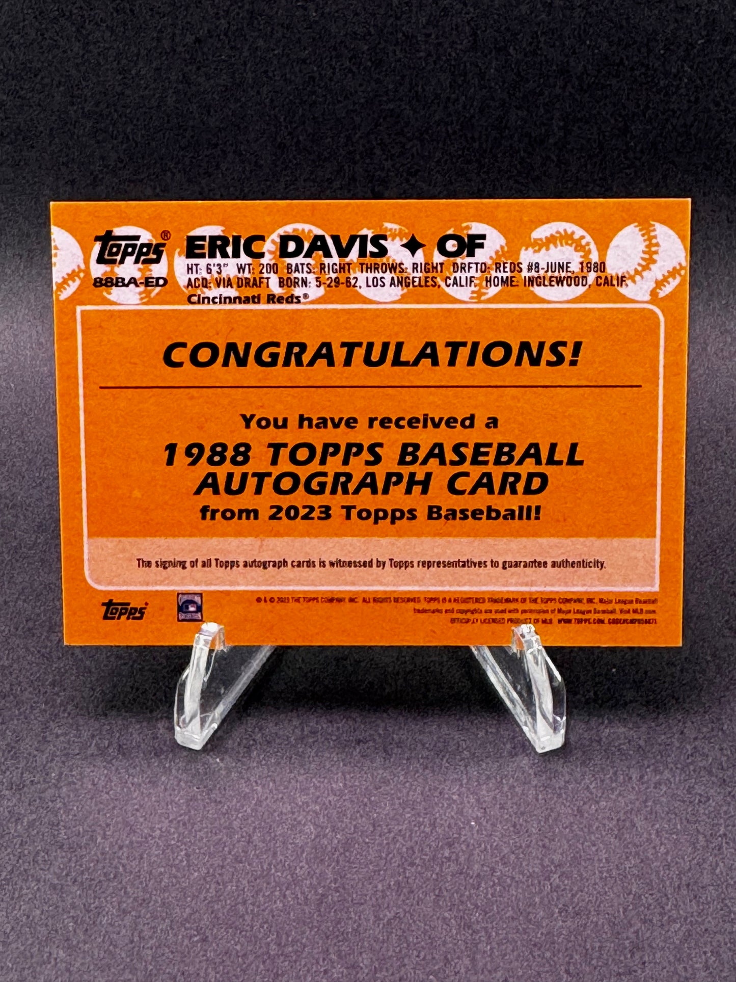2023 Topps Series 1 1988 35th Anniversary Autograph 88BA-ED Eric Davis Cincinnati Reds