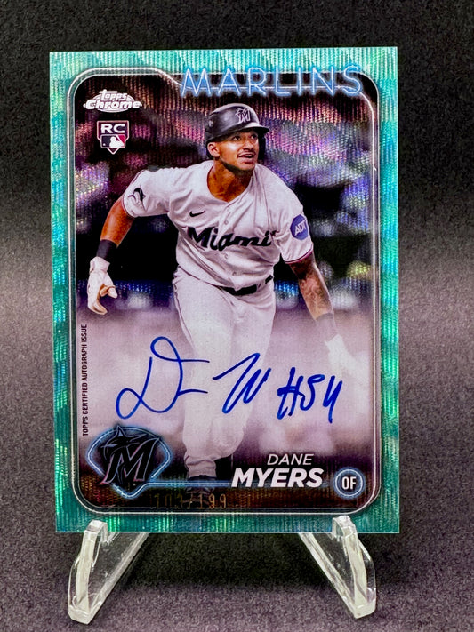 2024 Topps Chrome Aqua Wave /199 Dane Myers Rookie RC Autograph Miami Marlins
