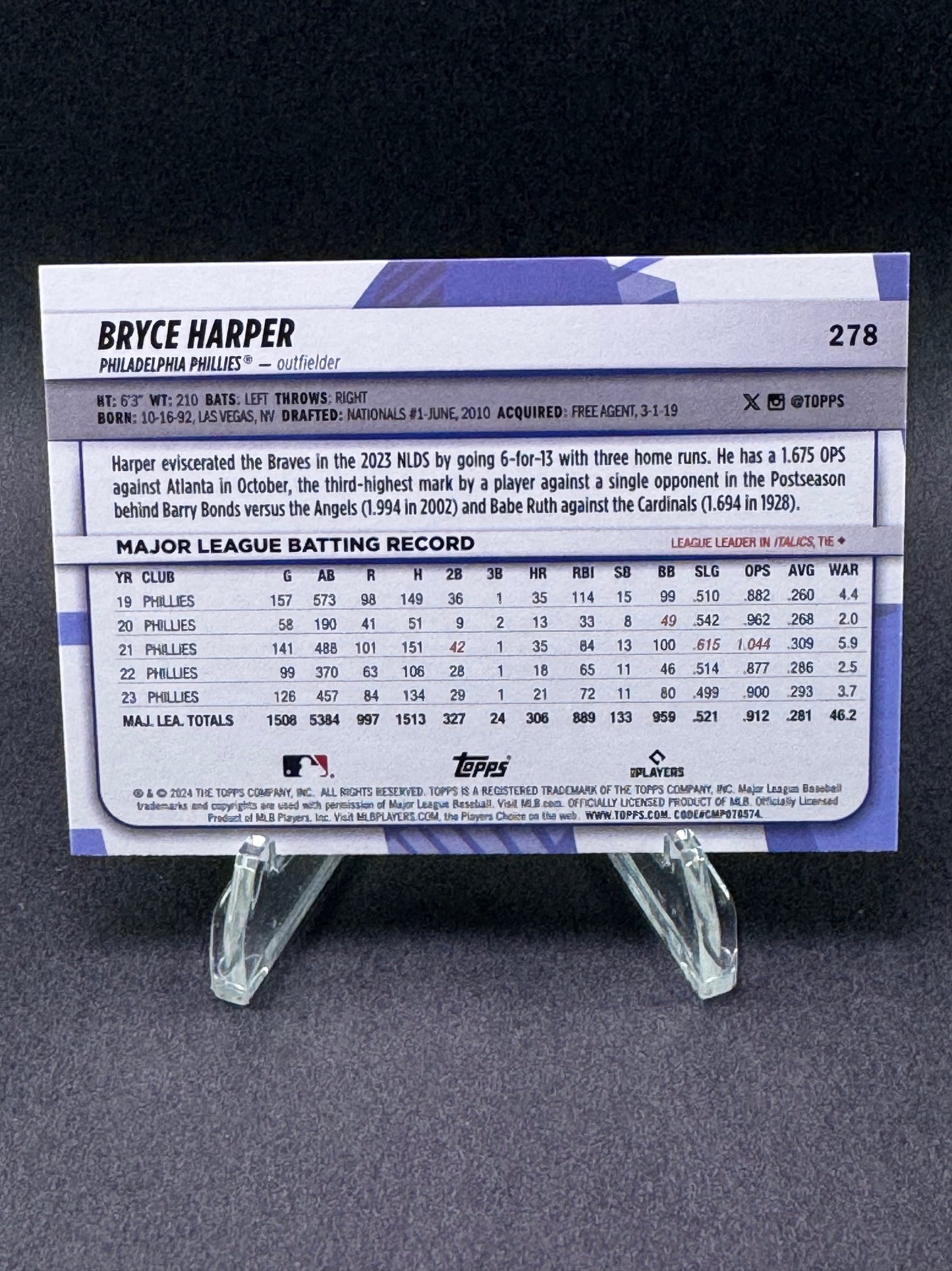 2024 Topps Big League Red Foil Super Rare 278 Bryce Harper Philadelphia Phillies