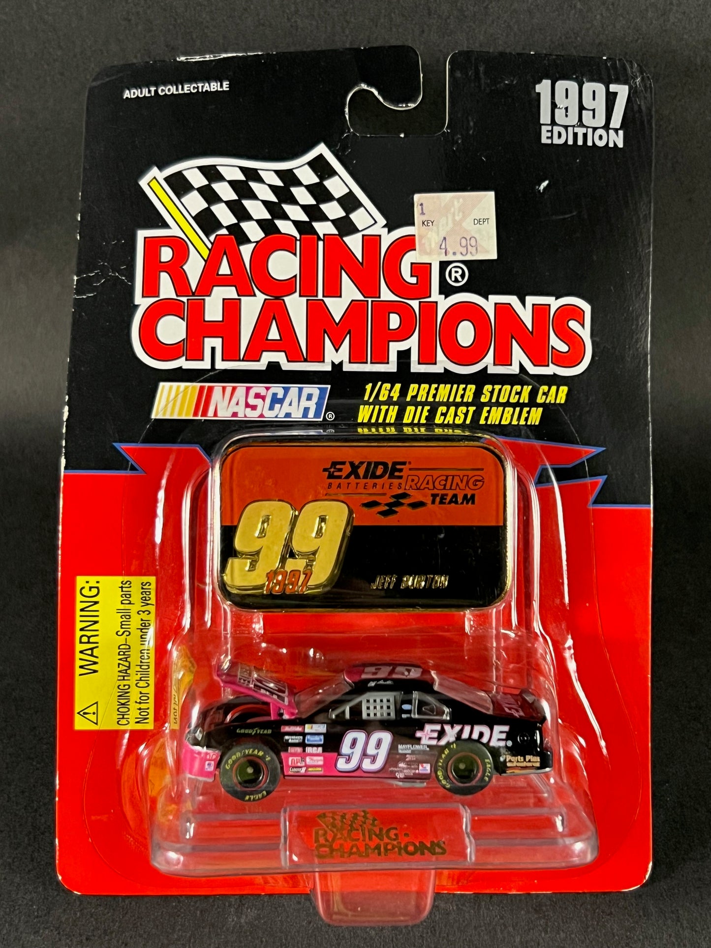 Racing Champions 1997 Edition NASCAR Jeff Burton 99 Exide, Black and Pink