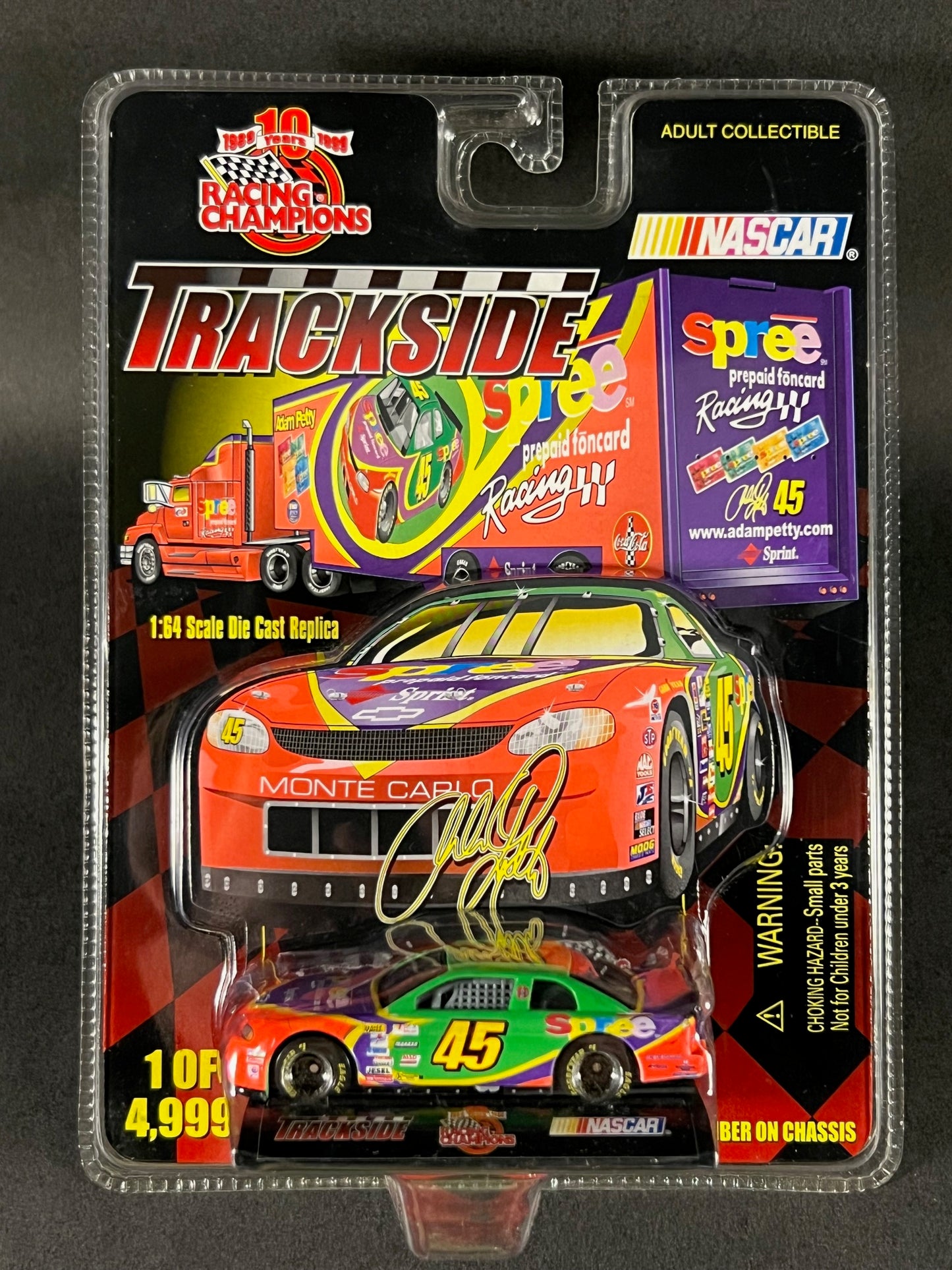 Racing Champions 1999 Trackside NASCAR 45 Adam Petty Spree, Purple and Red