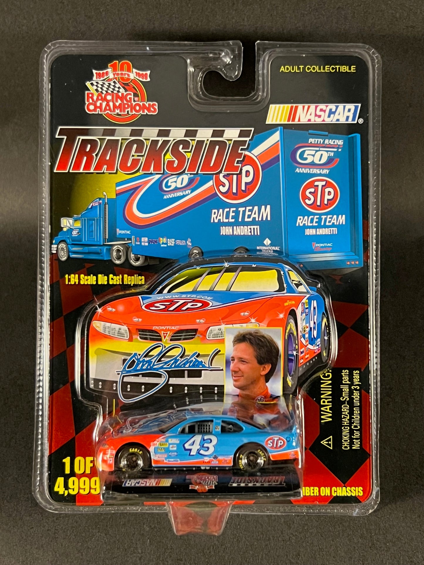 Racing Champions 1999 Trackside NASCAR 43 John Andretti STP, Blue and Orange