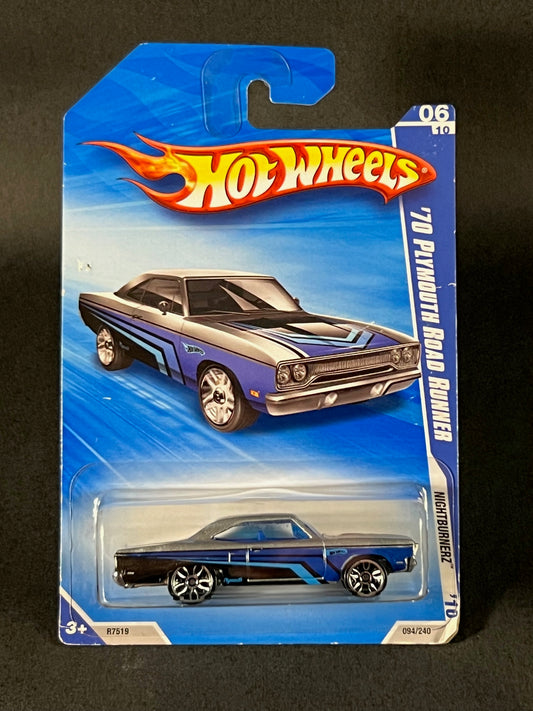 Hot Wheels 2010 Nightburnerz '10 #094 '70 Plymouth Road Runner, Silver and Blue