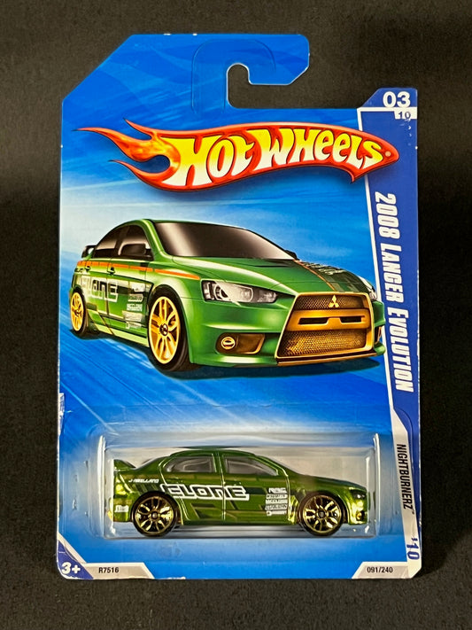 Hot Wheels 2010 Nightburnerz '10 #091 2008 Lancer Evolution, Green