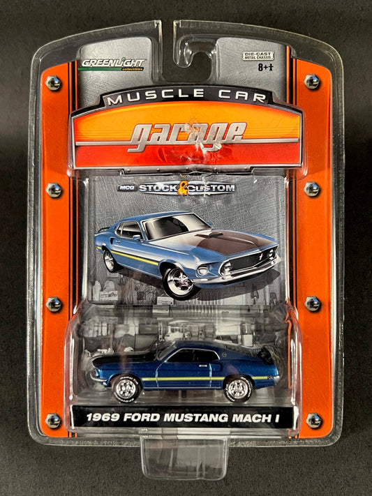 GreenLight 2008 Muscle Car Garage 1969 Ford Mustang I, Blue *Damaged Blister