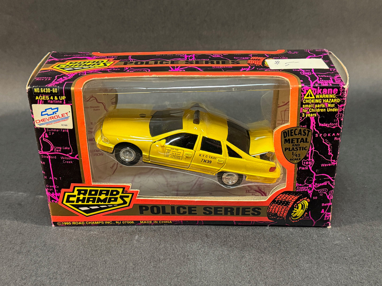 1995 Road Champs Police Series Boxed New York City Taxi Cab, Yellow
