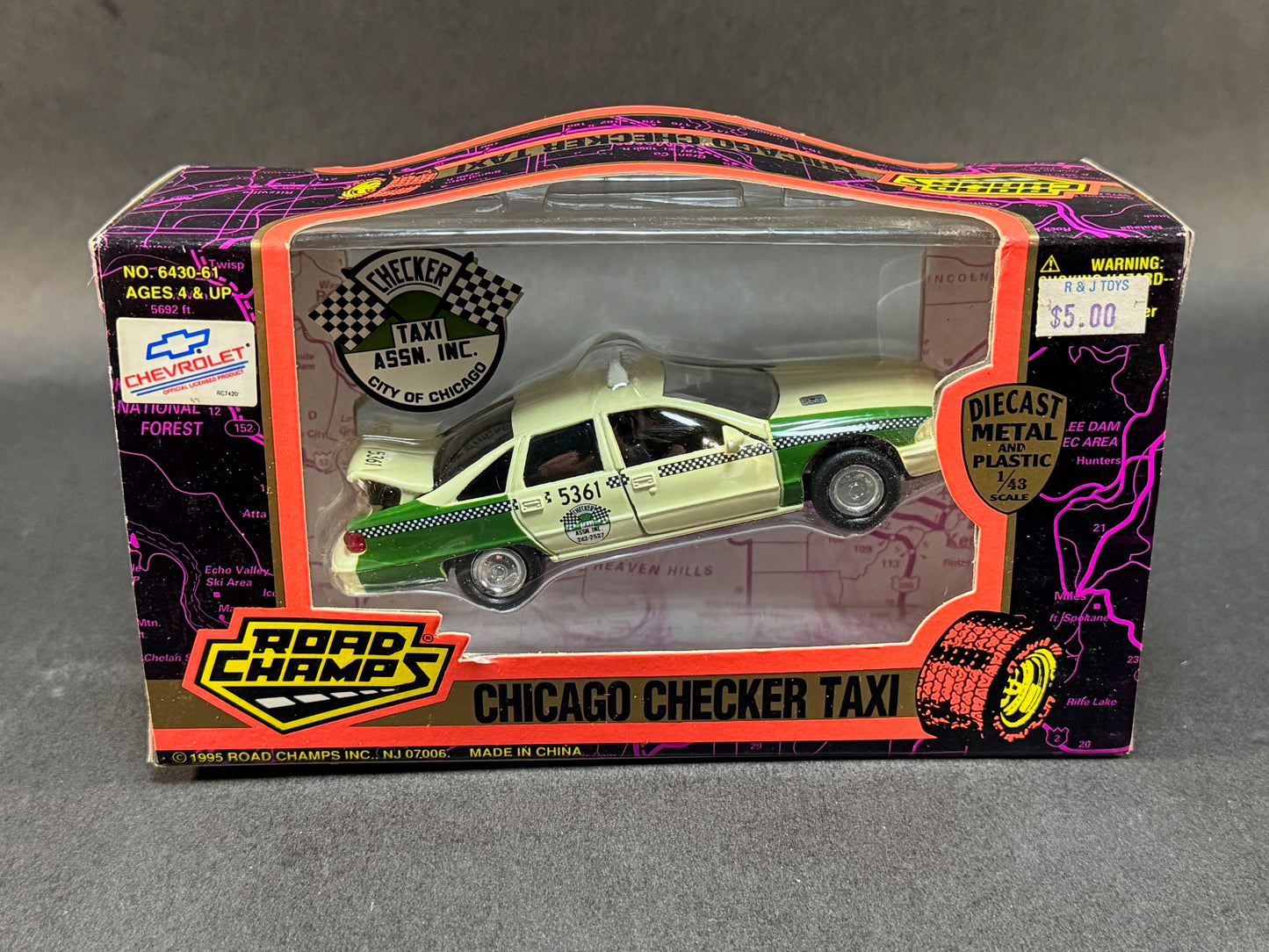 1995 Road Champs Boxed Chicago Checker Taxi, Green and Beige