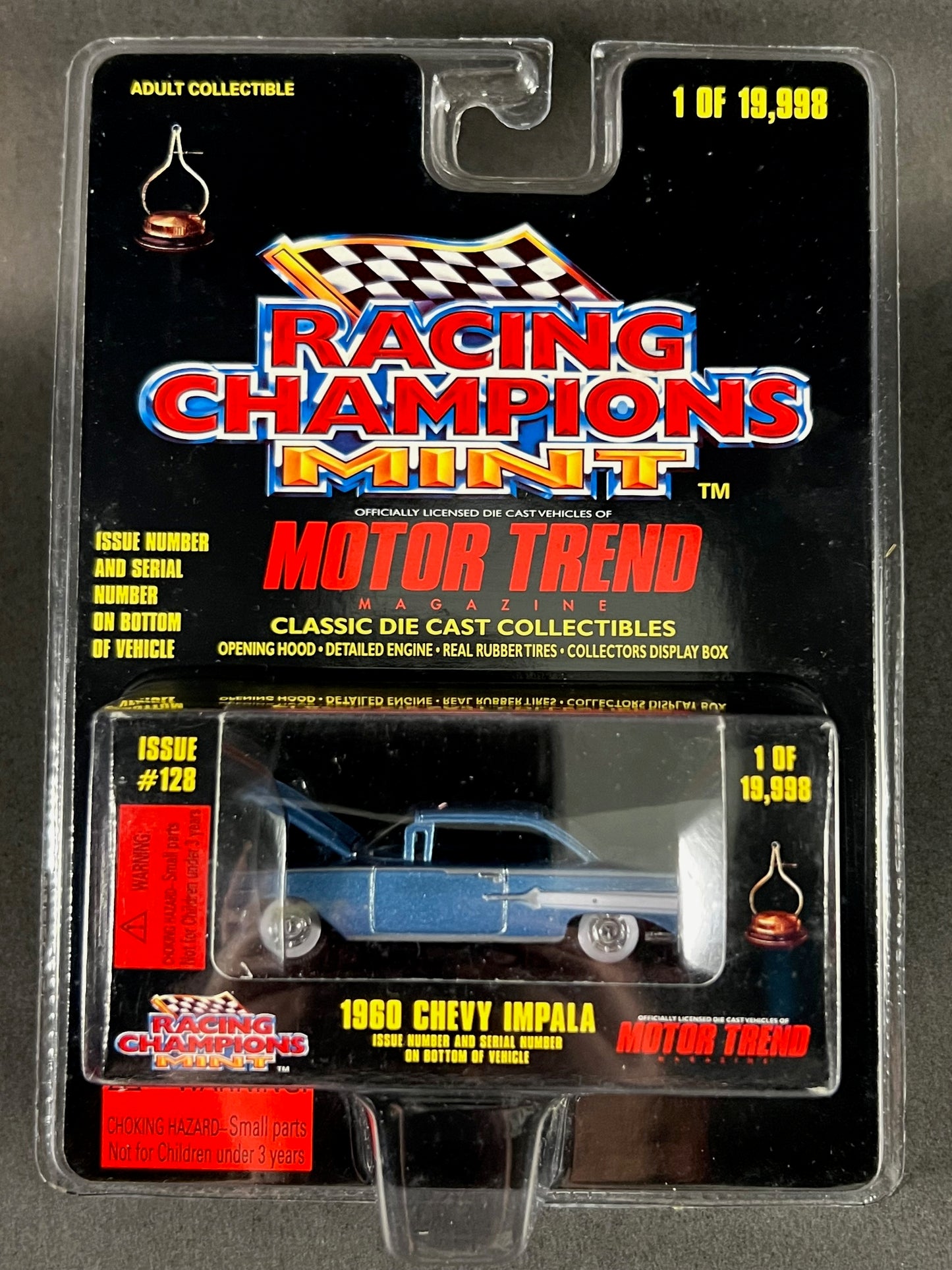 Racing Champions 1998 MINT Motor Trend Issue #128 1960 Chevy Impala, Blue