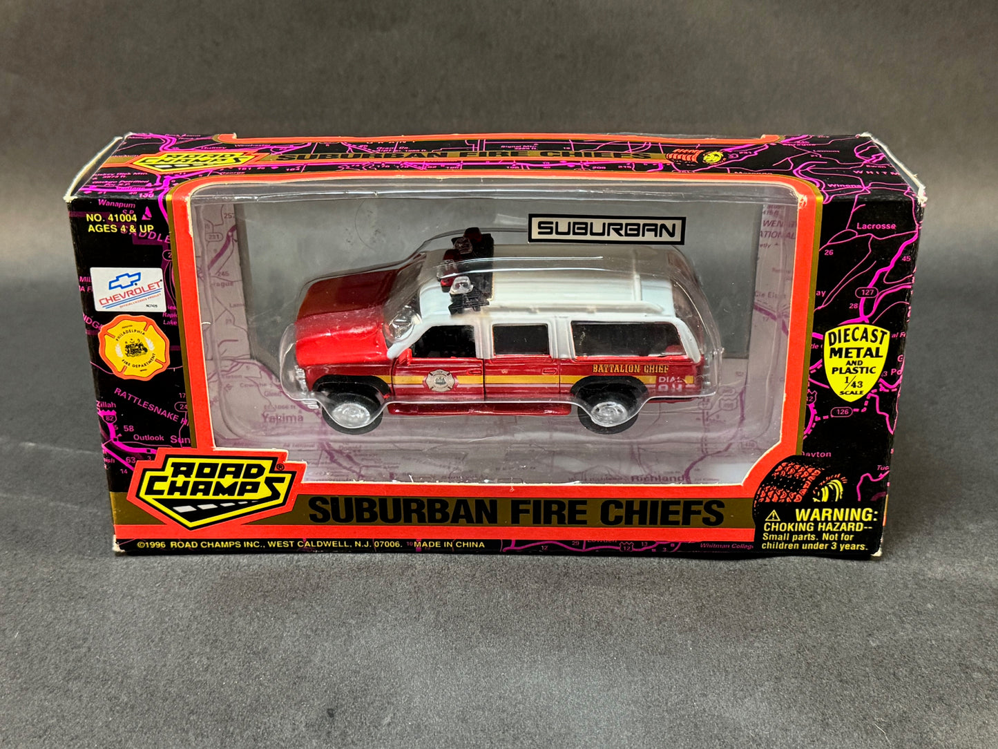 1996 Road Champs Suburban Fire Chiefs Series Boxed Philadelphia Battalion Chief, Red and White
