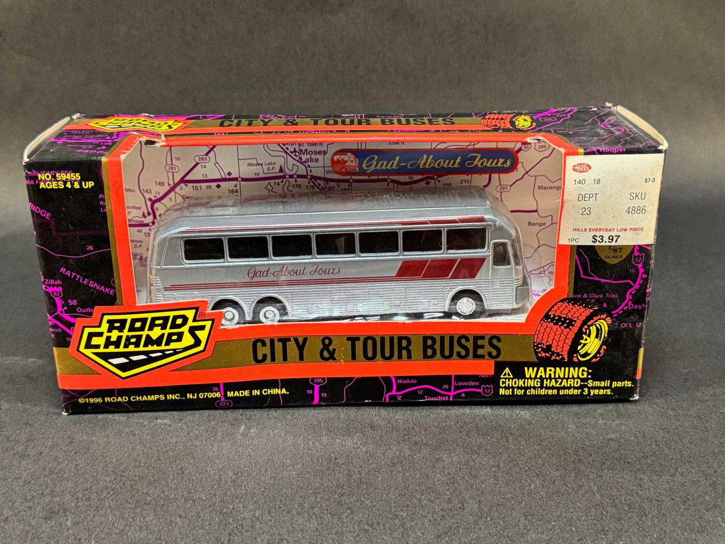 1996 Road Champs City & Tour Buses Series Boxed Gad-About Tours, Silver