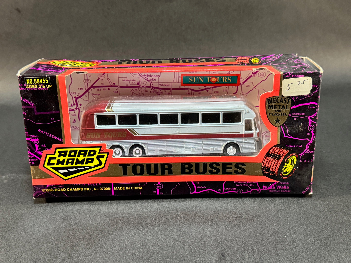 1996 Road Champs Tour Buses Series Boxed Sun Tours, White and Red