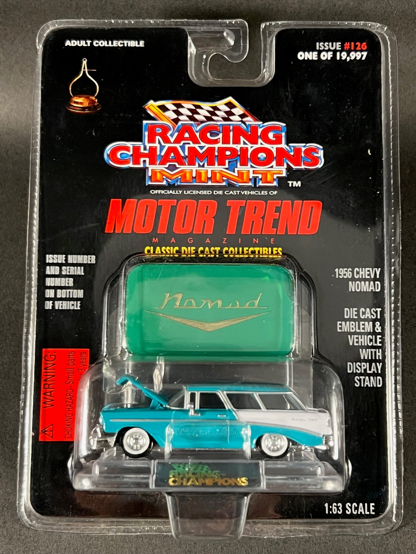 1997 Racing Champions MINT Motor Trend #126 1956 Chevy Nomad, Teal and White