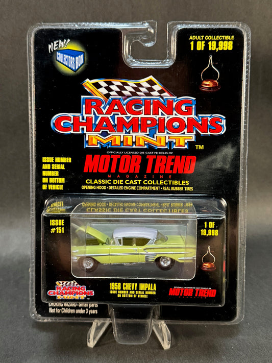 1998 Racing Champions MINT Motor Trend Issue #151 1958 Chevy Impala, Yellow and White