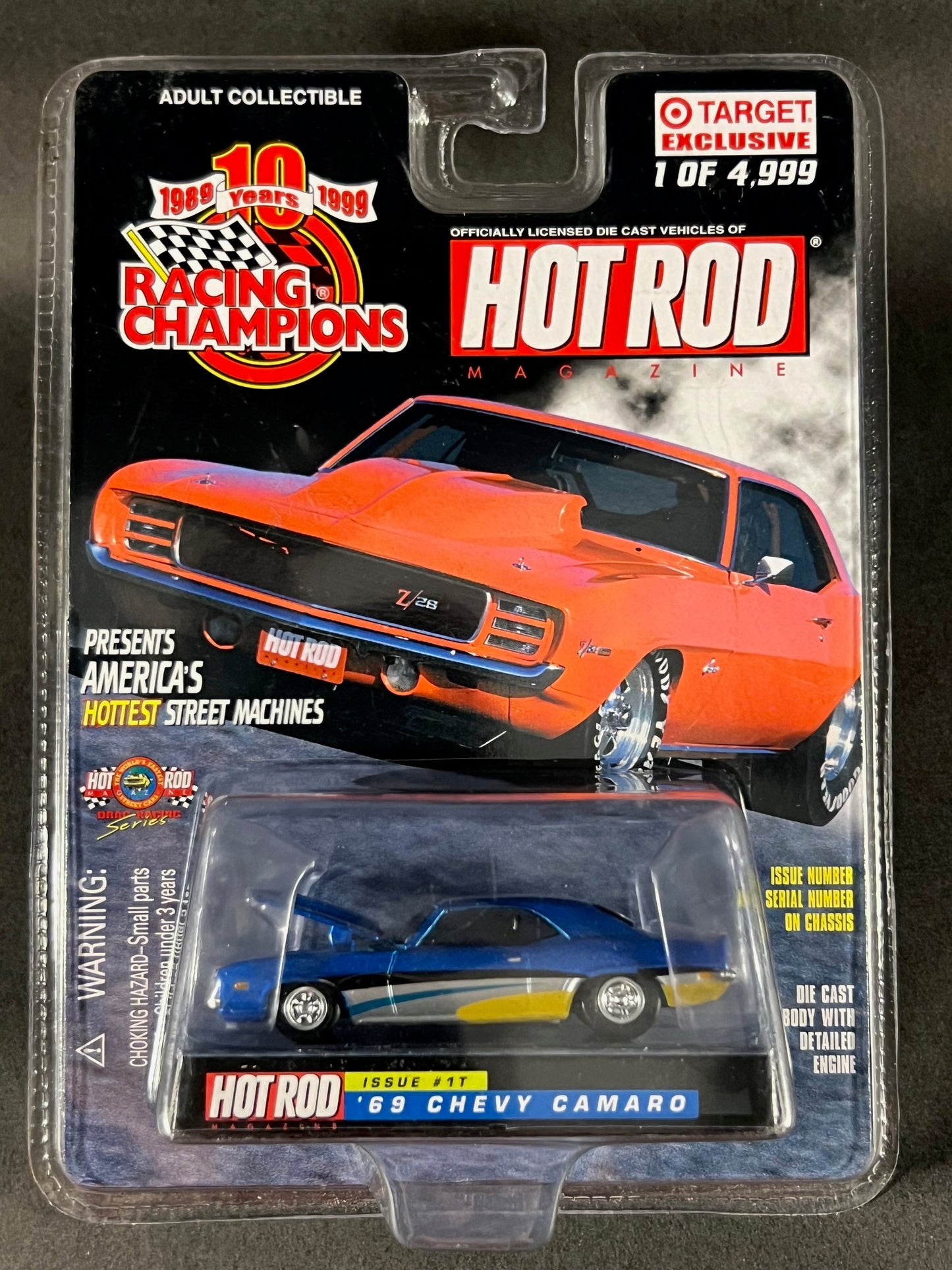 Racing Champions 1999 Hot Rod Magazine #1T '69 Chevy Camaro, Blue