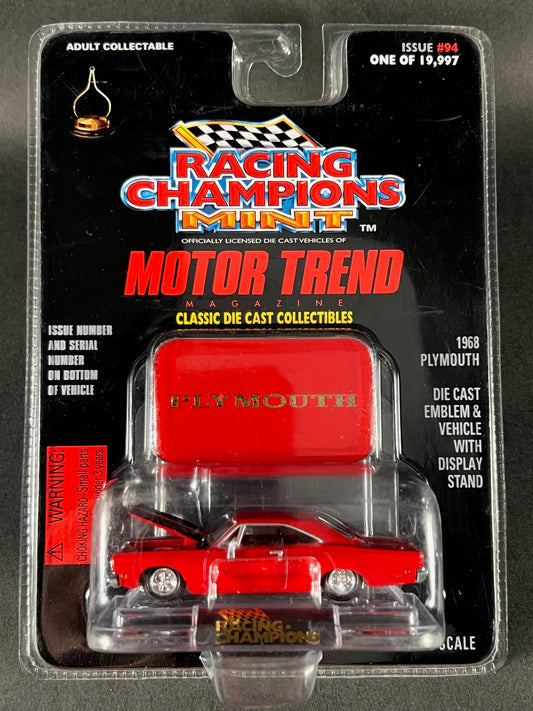 Racing Champions 1997 MINT Motor Trend Issue #94 1968 Plymouth, Red