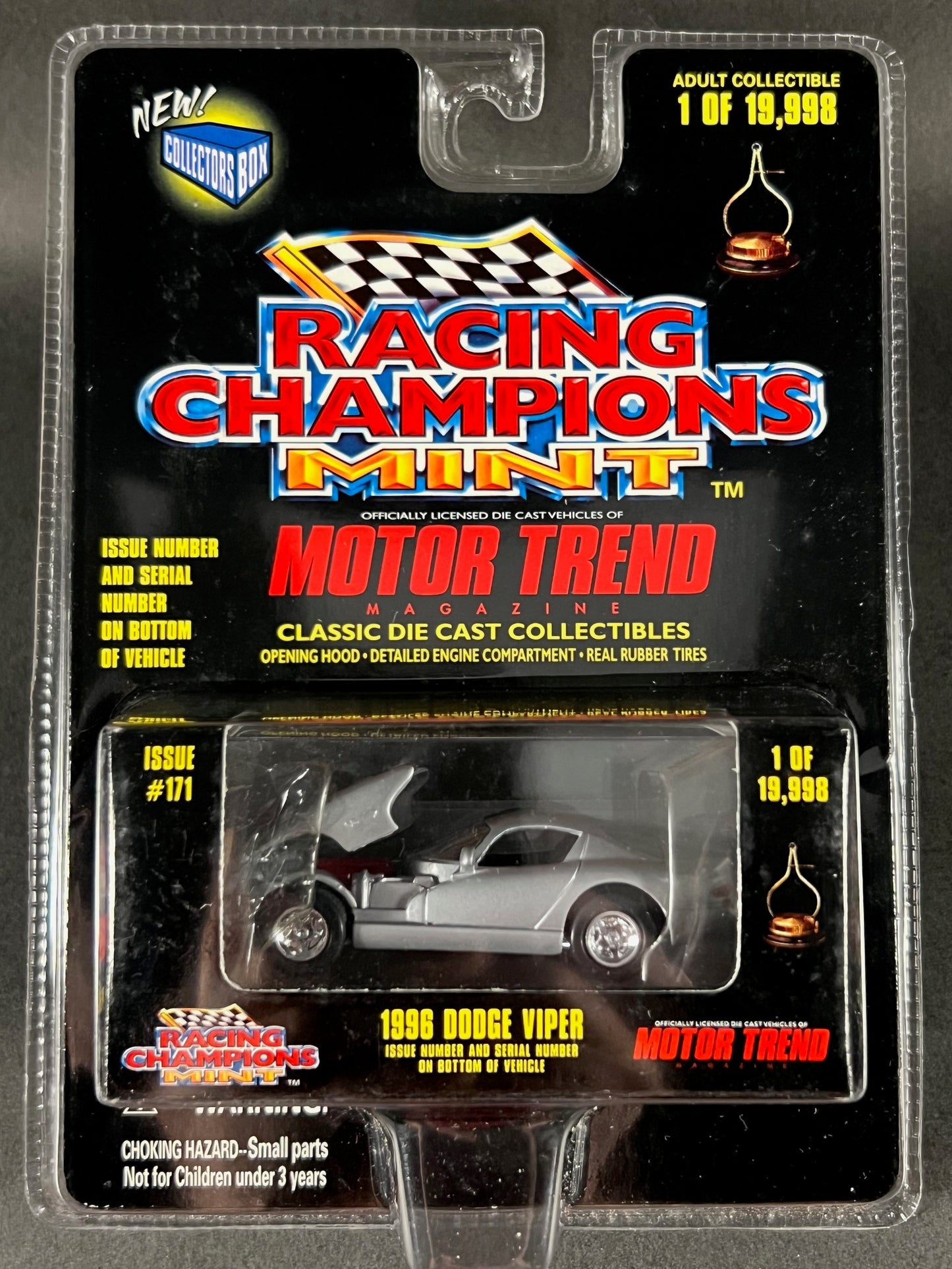 Racing Champions 1998 MINT Motor Trend #171 1996 Dodge Viper, Silver