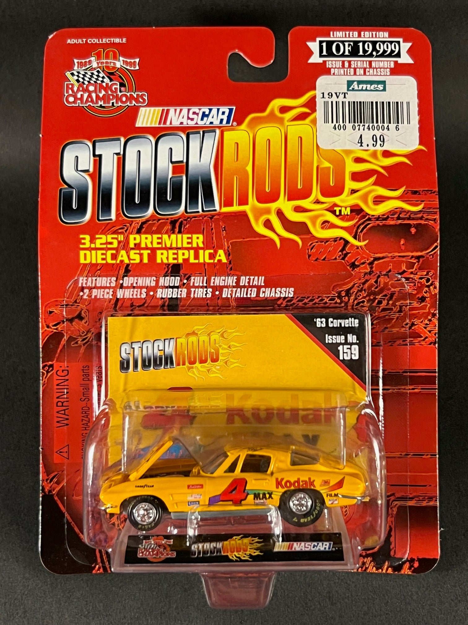 Racing Champions 1999 NASCAR Stock Rods #159 '63 Corvette, Yellow ...