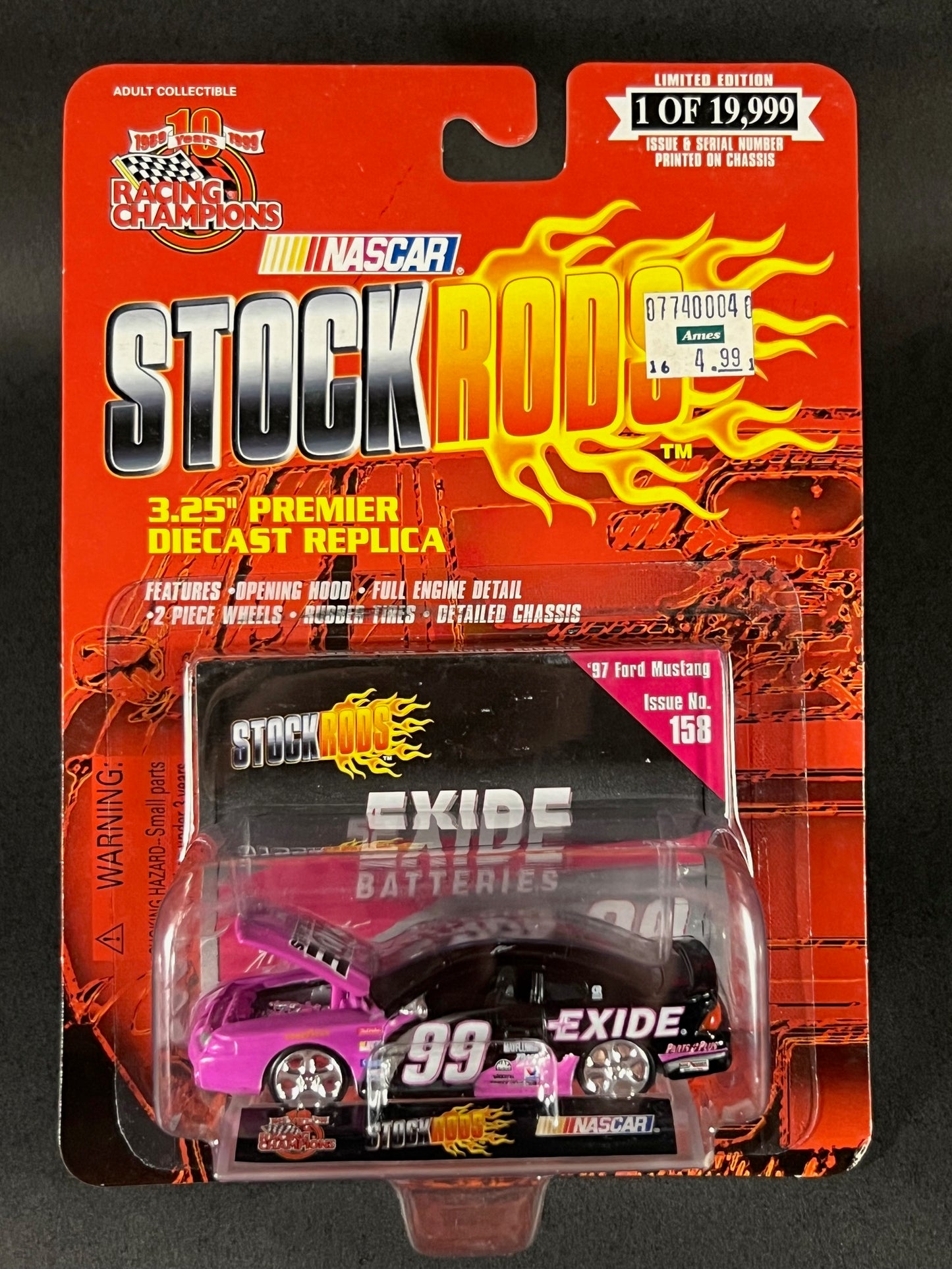 Racing Champions 1999 NASCAR Stock Rods #158 '97 Ford Mustang, Black and Pink