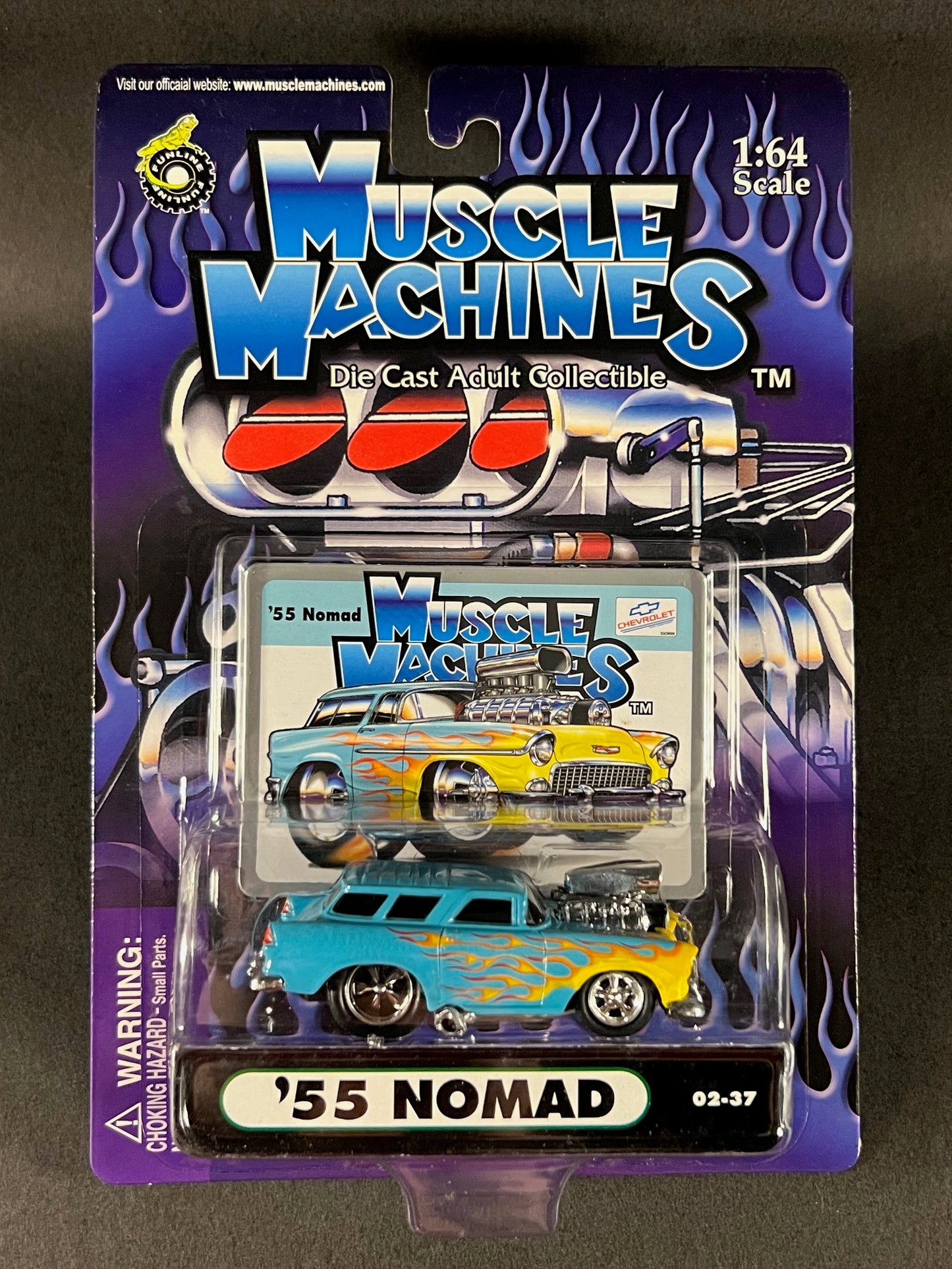 Muscle Machines 2002 02-37 '55 Nomad, Blue with Yellow Flames